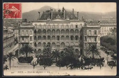 AK Nice, Hôtel des Anglais avec palmiers et architecture élégante