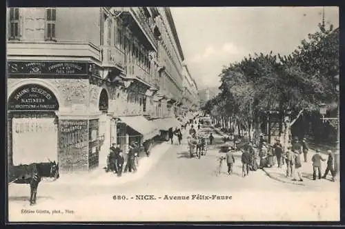 AK Nice, Avenue Félix-Faure animée avec passants et commerces