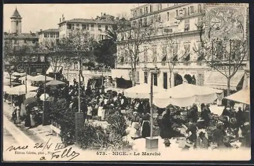 AK Nice, Le Marché animé avec foule et étals colorés
