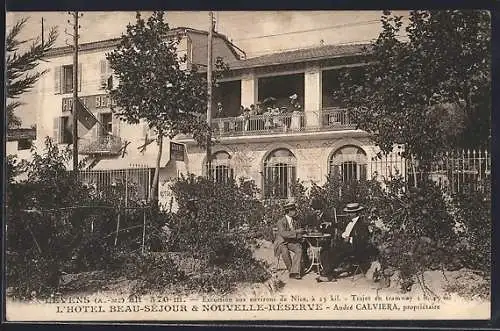 AK Levens, L`Hôtel Beau-Séjour et Nouvelle-Réserve avec terrasse et invités en extérieur