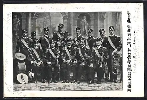 AK Italienisches Blas-Orchester Il Duca degli Abruzi, Portrait mit Instrumenten