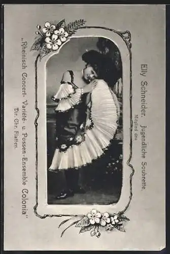 AK Soubrette Elly Schneider vom Ensemble Colonia, Portrait im Bühnenkleid