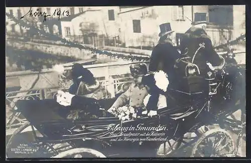 AK Einzug in Gmunden, Das Brautpaar mit der Kaiserin und Herzogin von Cumberland