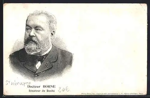 Lithographie Docteur Borne, Sénateur du Doubs, Portrait