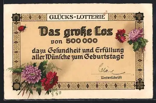 AK Glücks-Lotterie, Das grosse Los dazu Wünsche zum Geburtstag, Spiel