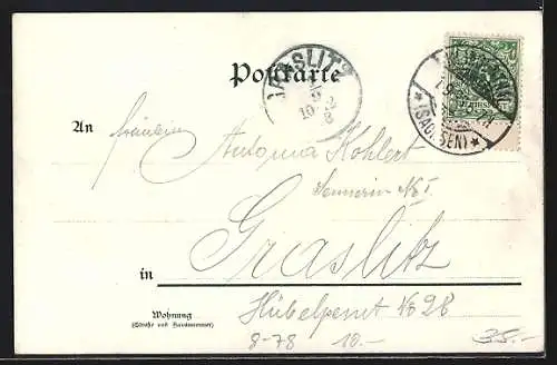 Lithographie Junge Gärtnerin mit Strohhut, Rechen und Eimer, Schmetterlinge, Kornblumen