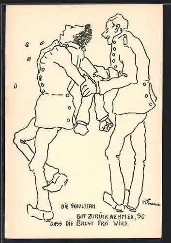 Künstler-AK Turnübung wird zu heftig ausgeführt