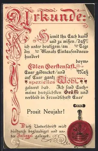 Künstler-AK Urkunde über das Bier trinken in einem Brauhaus