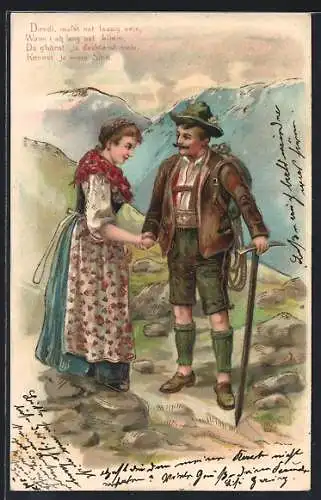 Lithographie Bergsteiger verabschiedet sich