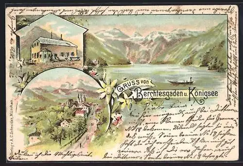 Lithographie Berchtesgaden, Königsee, Panorama