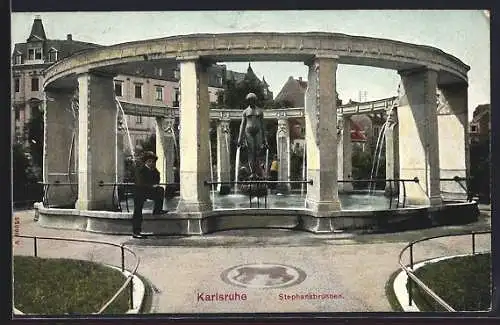 AK Karlsruhe, Blick auf den Stephansbrunnen
