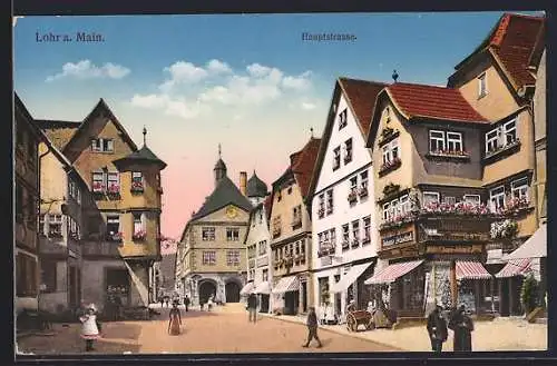 AK Lohr a. Main, Hauptstrasse mit Geschäften