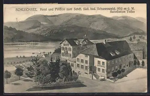 Künstler-AK Schluchsee /bad. Schwarzwald, Hotel und Pension zum Schiff