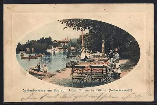 AK Titisee /Schwarzwald, Hotel Titisee, Gartenterrasse am See
