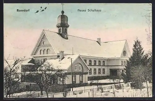AK Bonndorf / Schwarzwald, Neues Schulhaus im Schnee