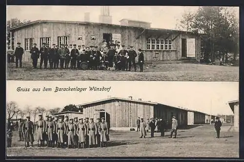 AK Wünsdorf, Blick auf das Barackenlager mit Soldaten