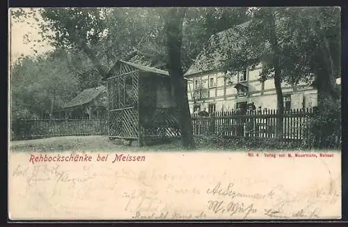 AK Meissen, Gasthof Rehbockschänke mit Bäumen