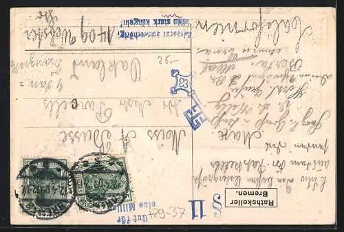 Passepartout-Lithographie Bremen, Ansicht des Rathauses, Wappen