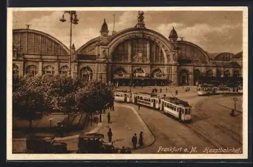 AK Frankfurt, Hauptbahnhof mit Strassenbahn