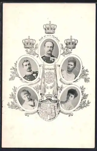 AK König Frederik VIII. von Dänemark, Kronprinz Christian und Prinz Frederik