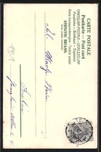 AK Prosit Neujahr - Junge Frau stellt die Uhr, Jugendstil