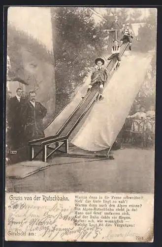 AK Junge Männer auf der Rutschbahn, Volksfest