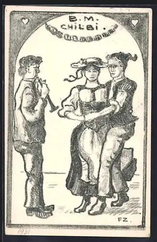 AK Paar beim Tanz zu Flötenmusik, Volksfest