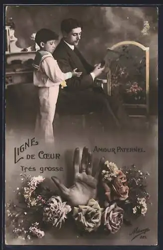 AK Ligne de Coeur très grosse, Amour paternel, Vater mit seinem Sohn