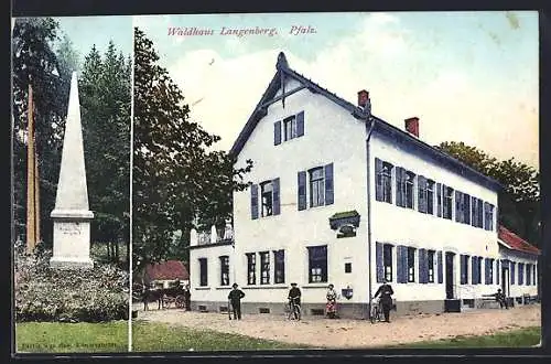 AK Langenberg /Pfalz, Waldhaus, Totalansicht mit Monument