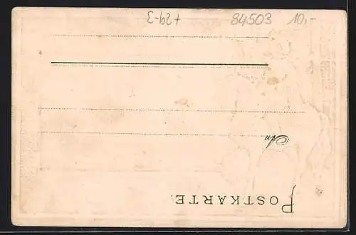 Passepartout-Lithographie Altötting, Marktplatz mit Rathaus, Trompeter von Säckingen