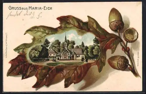 Passepartout-Lithographie Sülzhayn, Ortsansicht mit Kirche