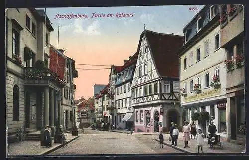 AK Aschaffenburg, Dalbergstrasse mit Gasthaus und Rathaus
