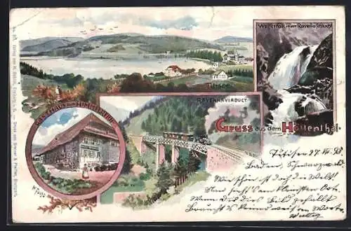 Lithographie Breitnau, Gasthaus zum Himmelreich, Höllental mit Titisee