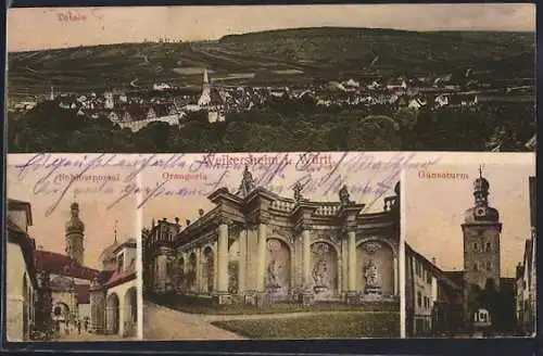 AK Weikersheim, Schlossportal, Orangerie, Gänsoturm