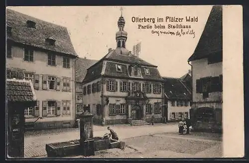 AK Otterberg im Pfälzer Wald, Strassenpartie beim Stadthaus mit Brunnen