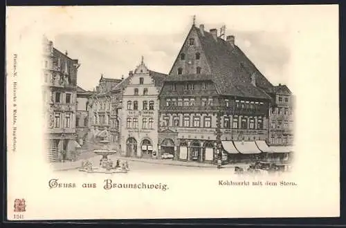 AK Braunschweig, Kohlmarkt mit Cafe Central und dem Stern