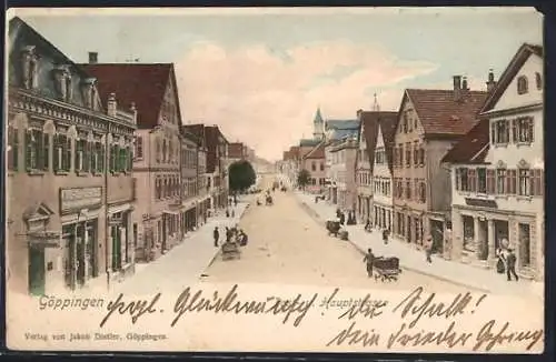 AK Göppingen, Post- und Hauptstrasse mit Geschäften