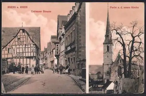 AK Rhens a. Rhein, Coblenzer Strasse, Partie an der neuen Kirche