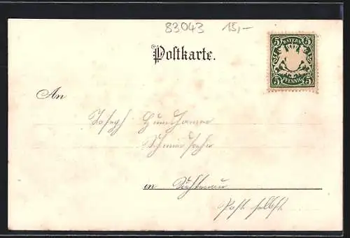 Lithographie Bad Aibling, Teilansicht, Ortspartie