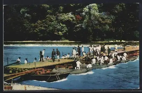 AK Unsere Pioniere beim Brückenbau