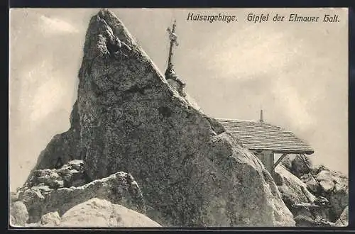 AK Gipfel der Elmauer Halt mit Gipfelkreuz, Kaisergebirge