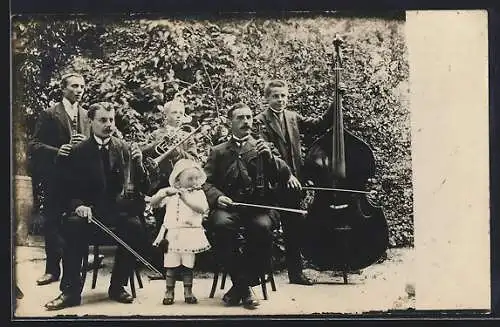 Foto-AK Musiker mit Geige, Trompete und Kontrabass