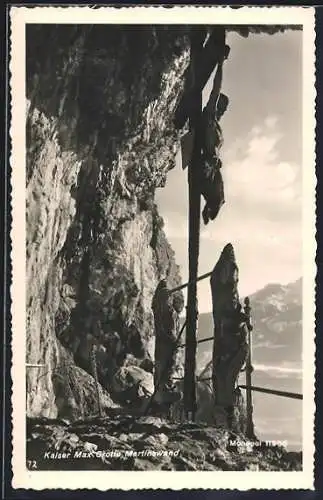 AK Martinswand mit Kaiser Max-Grotte und Flurkreuz