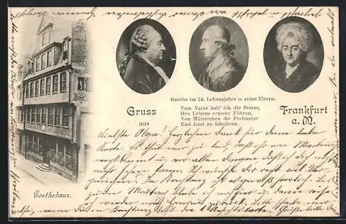 AK Frankfurt a. M., Goethehaus, Goethe im 24. Lebensjahr und seine Eltern