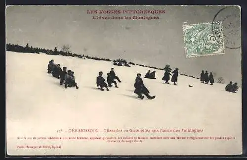 AK Gérardmer, Glissades en Girouettes aux flancs des Montagnes, Schlittenfahrer im Winter