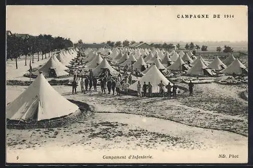 AK Campement d`Infanterie, Campagne de 1914