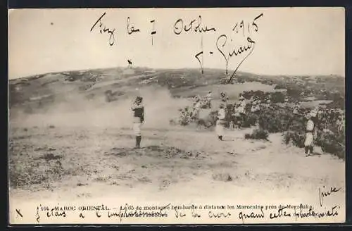 AK Merzouka, Vallée de l`Inaouen, Le 65 de montagne bombarde à distance les Marocains près de Merzouka