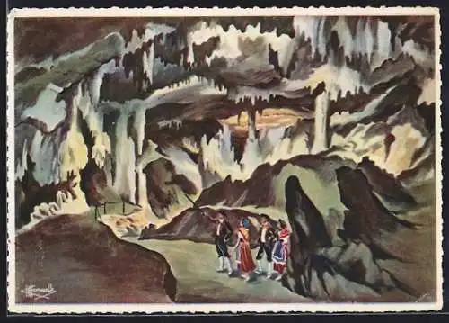 Künstler-AK Charles Homualk: Grottes de Bétharram, Le Temple des Colonnes