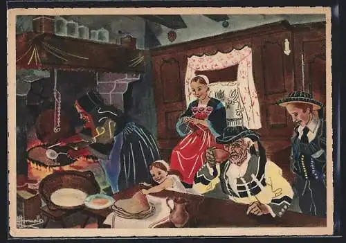 Künstler-AK Charles Homualk: Pontivy (Morbihan), Jour de Galettes
