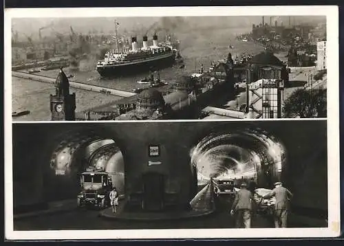 AK Hamburg-St. Pauli, Elbtunnel, Dampfer